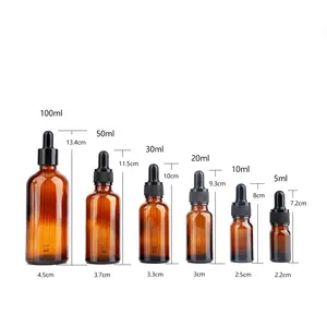 Botol tetes kaca Amber 30ml, botol minyak kosmetik perawatan kulit Serum wadah kustom UV kemasan kecil 100ml kapasitas besar