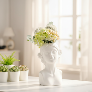 Vase de <span class=keywords><strong>visage</strong></span> en céramique blanche moderne tête de femme <span class=keywords><strong>pot</strong></span> de fleur conteneur pour la décoration de table - Product Image 2