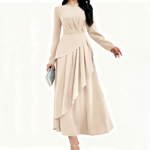 Robe <span class=keywords><strong>longue</strong></span> plissée décontractée à manches longues pour femme, avec volants, élégante, en promotion - Product Image 6