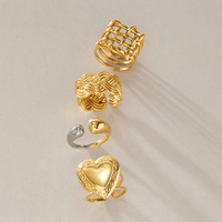 Ensemble de bagues tendance et élégantes en acier inoxydable plaqué or 18 carats, classiques, à motifs géométriques irréguliers, ajourés, fleur, torsadés, cœur, ovales, bicolores