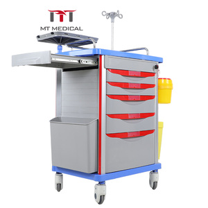 Chariot médical d'urgence ABS portable MT MEDICAL, vente en gros d'usine à bas prix, chariot de sauvetage hospitalier avec tiroirs, roues et poteau IV - Product Image 3