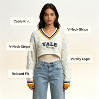 Pull-over décontracté à manches longues en tricot jacquard personnalisé Kiki, rayures jaunes de haute qualité, col rond, OEM & ODM, vente en gros pour l'automne