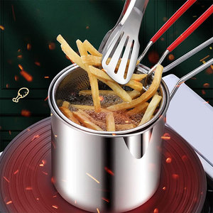 Olla freidora de acero inoxidable, sartén pequeña <span class=keywords><strong>para</strong></span> tempura japonesa con cesta coladora <span class=keywords><strong>para</strong></span> papas fritas y pollo, utensilios de cocina - Product Image 3