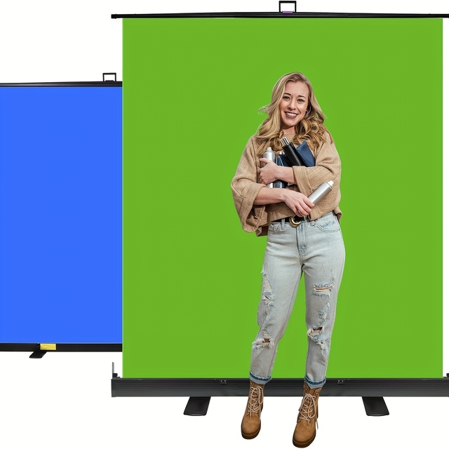 2 In1 Portable Chroma Key Backdrop Screen Dual-Sided Green/Blue Collapsible Auto-Lock Background Panel for Studio YouTube