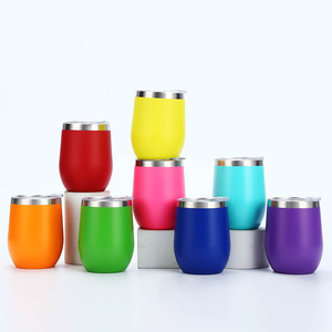 Gobelets à vin sans pied en acier inoxydable 12oz Double couche Gobelet à vin sous vide avec couvercles Tasses isolées pour cocktails Champaign - Product Image 3