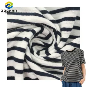 Wholesale 100% cotton slub stripe jersey Anti-Bacteria Anti-Odor navy white knitted fabric for Sleepwear