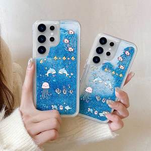 Capa de TPU Macia com Areia Líquida Brilhante para Samsung Galaxy S26 Plus S25 Edge S24 Ultra S23 FE S22 S21 Capa Traseira Mundo Marinho Golfinho - Product Image 6