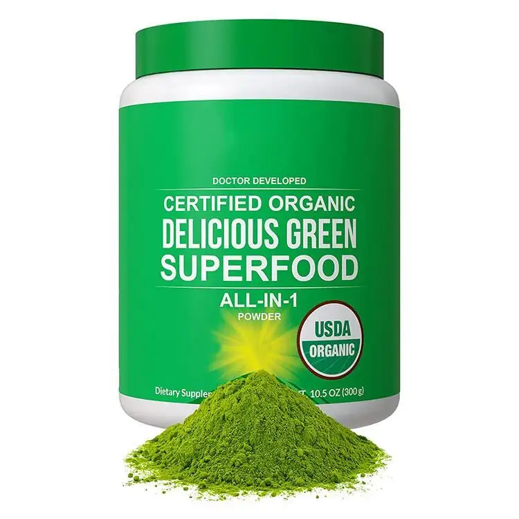 Özel etiket atletik performans Vegan Keto yeşil suyu günlük içecek organik yeşiller Superfood Spirulina tozu