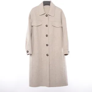Factory Wholesale Single Breasted Plain Dyed High Quality Beige Woman Wool Coat
