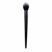 Pinceau à poudre Tulip à tête ronde et moelleuse, poils bicolores, manche conique noir brillant, logo personnalisé, vente en gros