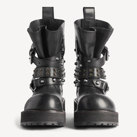 Bottes de motard à plateforme en cuir véritable cloutées style punk avec bout bulle, vente en gros OEM ODM