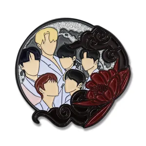 Broche de revers kpop en métal noir teint directement en usine, paillettes, émail doux personnalisé