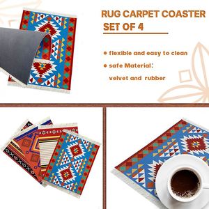 Bulk Persian Mini <b>Woven</b> Rug Mat Cloth Cup <b>Coaster</b> Fabric Rubber Base <b>Coasters</b> With Custom Logo - Product Image 6