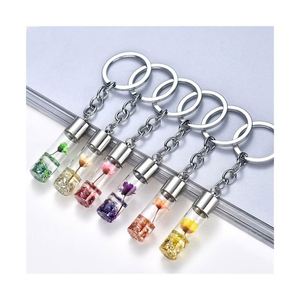 Cute Glass Bottle Dry Flower Liquid Keychain Immortal Flower <b>Key</b> <b>Chains</b> for Women Girls Car Purse Bag Pendant Jewelry - Product Image 1