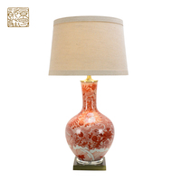 Lampe de bureau/table électrique de luxe en céramique rouge, motif dragon antique, design européen, à incandescence, en gros, en promotion