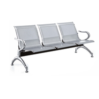Chaise d'attente moderne en métal 3 places, banc d'aéroport argenté, mobilier de réception pour hôtel, bureau, salle de sport