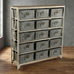 Antique 15-Drawer Industrial & Vintage Farmhouse Living Room <b>Storage</b> Cabinet with Iron & Old Mango Wood for Home & Villa - Product Image 3
