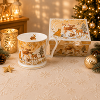 Ensemble écologique de tasse, assiette, théière et cuillère en céramique motif cerf d'automne pour la rentrée scolaire et les cadeaux de Noël