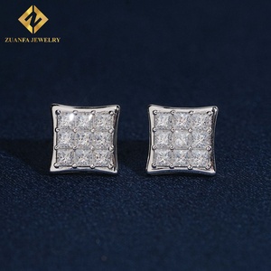 Boucles d'oreilles clous carrées taille princesse serties de moissanite avec fermoir à vis, certifiées GRA, style Hip Hop, bijoux de luxe pour homme - Product Image 2