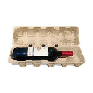 Biodegradable Molded Paper Pulp Wine Bottle Shipper Packaging Inner Wine Pulp Tray Carrier Shipping Box