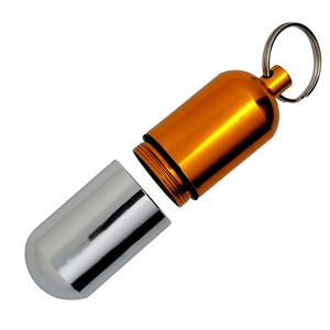 Free Sample Waterproof 85x25mm Key Chain Pill Box Storage Container Keyring Capsule Tube Mini Metal Pill Box Keychain
