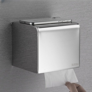 Porte-papier mural moderne en acier inoxydable, design rectangulaire minimaliste, surface facile à nettoyer, utilisation dans la salle de bain - Product Image 3