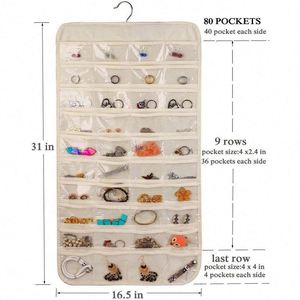 Organisateur suspendu double face à 80 poches pour bijoux, colliers, boucles d'oreilles et bracelets, boîte de rangement pour boucles d'oreilles - Product Image 6