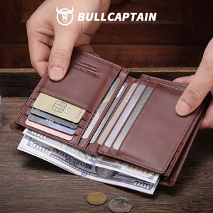 Portefeuille court pour homme BULLCAPTAIN en cuir véritable RFID, luxe classique, portable, vintage, fin, vertical, avec porte-monnaie et porte-cartes - Product Image 3