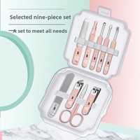 Lot de 9 kits de manucure et pédicure professionnels portables en acier inoxydable, ensemble de 9 outils de soin des ongles avec coupe-ongles et trousse de rangement