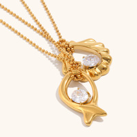 Kalung Liontin Cangkang Ikan Berlapis Emas 18K dari Baja Tahan Karat dengan Desain Stylish dan Unik untuk Wanita