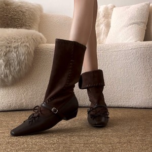 Stivali da <span class=keywords><strong>Cowboy</strong></span> Retrò con Cinturino Intrecciato di Alta Qualità, Nuovi Stivali a Due Pezzi Pieghevoli con Tacco Spesso e Alto per <span class=keywords><strong>Donna</strong></span> - Product Image 1