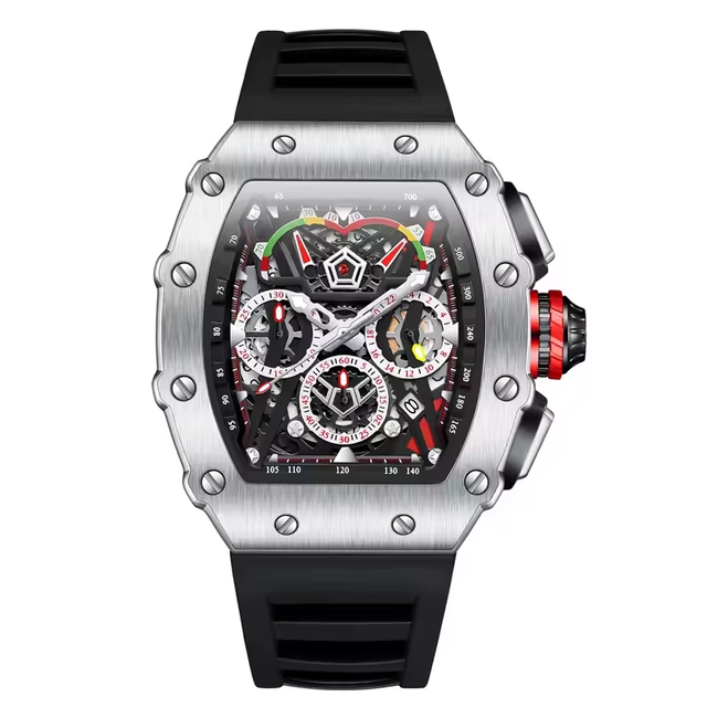 Barrel Shape Stylish Multi Functional Quartz Watches 3 Eyes Dial Waterproof Modern Business Fashion Watch
