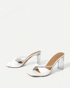 アウトドア レディース スクエアトゥ ウルトラハイヒール ラインストーン PU素材 スリップオン 快適 通気性 ファッション トレンド ウェディングサンダル - Product Image 1