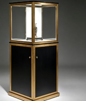 Vitrine de luxe GZowin noire et or, vitrine de musée durable en verre intégral à 360° avec éclairage LED pour objets précieux et antiques culturels