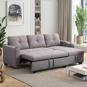 Sofá Cama Convertible de Tela Gris con Respaldo y Brazos Acolchados, Diseño de Tres Asientos y Compartimento de Almacenamiento Integrado - Product Image 4