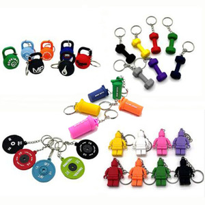Personalizado al por mayor 3D gimnasio deporte Fitness goma llavero peso placa <span class=keywords><strong>Mini</strong></span> KETTLEBELL mancuerna barra tetera-Campana llaveros - Product Image 1