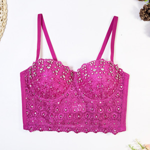 Haut de danse du ventre en dentelle orné de strass et de perles, court et sexy, corset ajusté et sculptant à baleines - Product Image 6