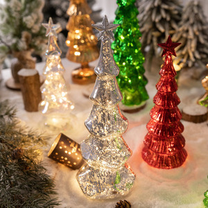2025 Christmas LED Lighted Tree Decorations New Glass Christmas Ornaments Set for Desktop Night Light Promotional Toys Gift