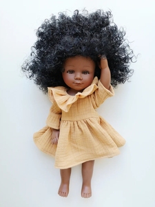Vêtements Dolly solides en mousseline douce Robe une pièce en coton à col volanté pour poupées <span class=keywords><strong>Minikane</strong></span> - Product Image 4