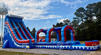 Toboggan aquatique gonflable géant commercial à thème incendie, double piste avec glissière L, pour entreprise de location de parcs aquatiques