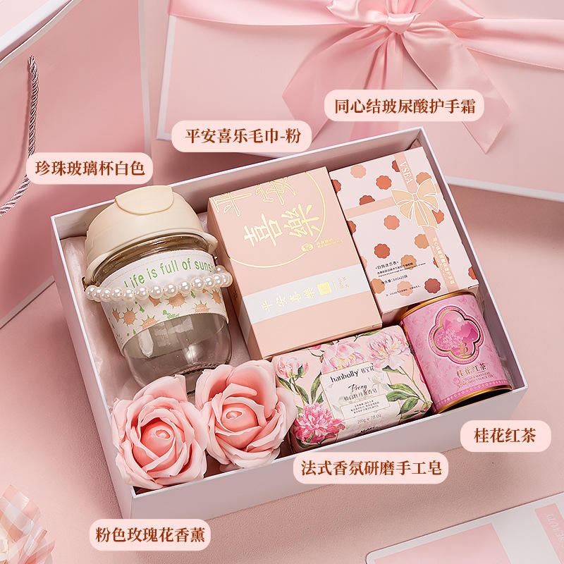 [Ensemble rose 7 pièces] Crème pour les mains, serviette, tasse de perles de thé noir Osmanthus, savon fait main, diffuseur parfumé à la rose (2 fleurs)