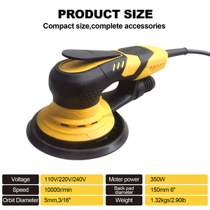 150mm可変速電動ランダムオービタルサンダー、木材・壁紙の自動表面仕上げ用、定格電圧220V電動サンディングツール - Product Image 5