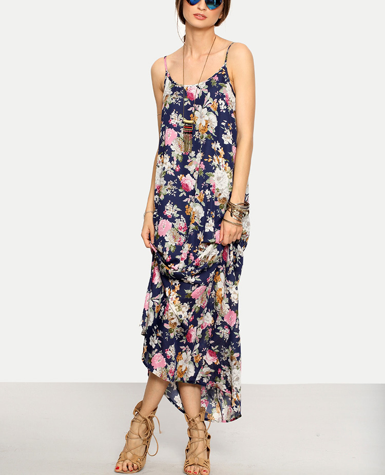 衣服女士连衣裙意大利面带无袖无袖印花连衣裙优雅休闲连衣裙女士