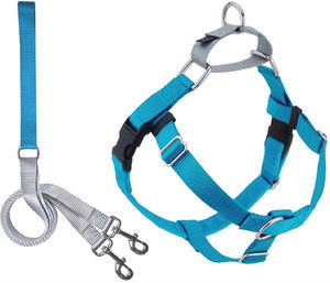 Laisse et harnais pour <span class=keywords><strong>chien</strong></span> avec logo personnalisé, conception de 2 chiens, liberté de marche facile, réglables, sans traction, harnais pour animaux de compagnie - Product Image 1