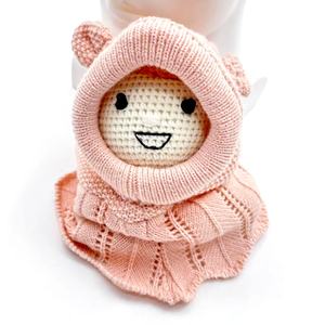 Chapeau pour bébé, automne-hiver, mignon, <span class=keywords><strong>avec</strong></span> petites oreilles, chapeau tricoté pour bébé <span class=keywords><strong>avec</strong></span> écharpe intégrée - Product Image 1