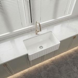 Fregadero de Cocina de 33 Pulgadas de Arcilla Refractaria Estilo Granja con Frente Reversible <span class=keywords><strong>para</strong></span> Suministro Comercial - Product Image 5