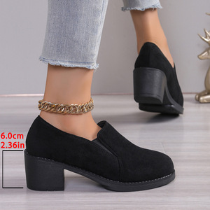 European and American Thick-heeled Large Size Deep-mouthed Shoes Autumn British Style Slip-on Professional Mid-heeled 43 - Product Image 2