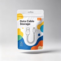 Pochette de rangement pour câble de données USB, imprimée sur mesure en usine, OEM, avec fermeture éclair, fond à soufflets et trou de suspension, pour présentoir de vente au détail