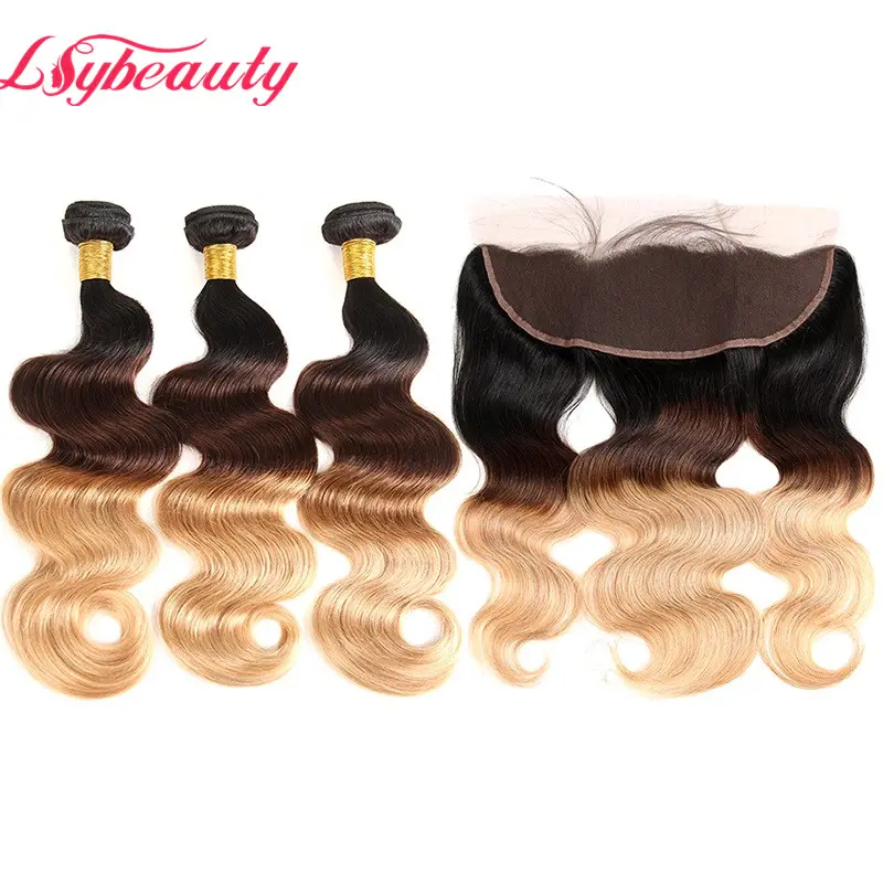 Colored Hair Weaves with Frontal Cheap Low Price Three Tone Ombre Human Hair Weave 3 Bundles Brazilian Hair Ombre 1B 4 27 >=20%