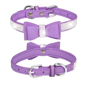 Gorgeous Crystal Bow Pet <span class=keywords><strong>Collar</strong></span> Leash Set Gamuza de alta calidad Sparkling Crystal - <span class=keywords><strong>Studded</strong></span> para Pet Fashion Walks - Product Image 4